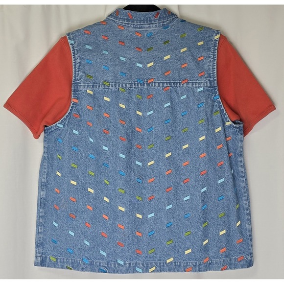 Vtg‎ Christopher & Banks Womens M Denim Vest W/Shirt Multi Embroidered Artsy Zip - Picture 3 of 13
